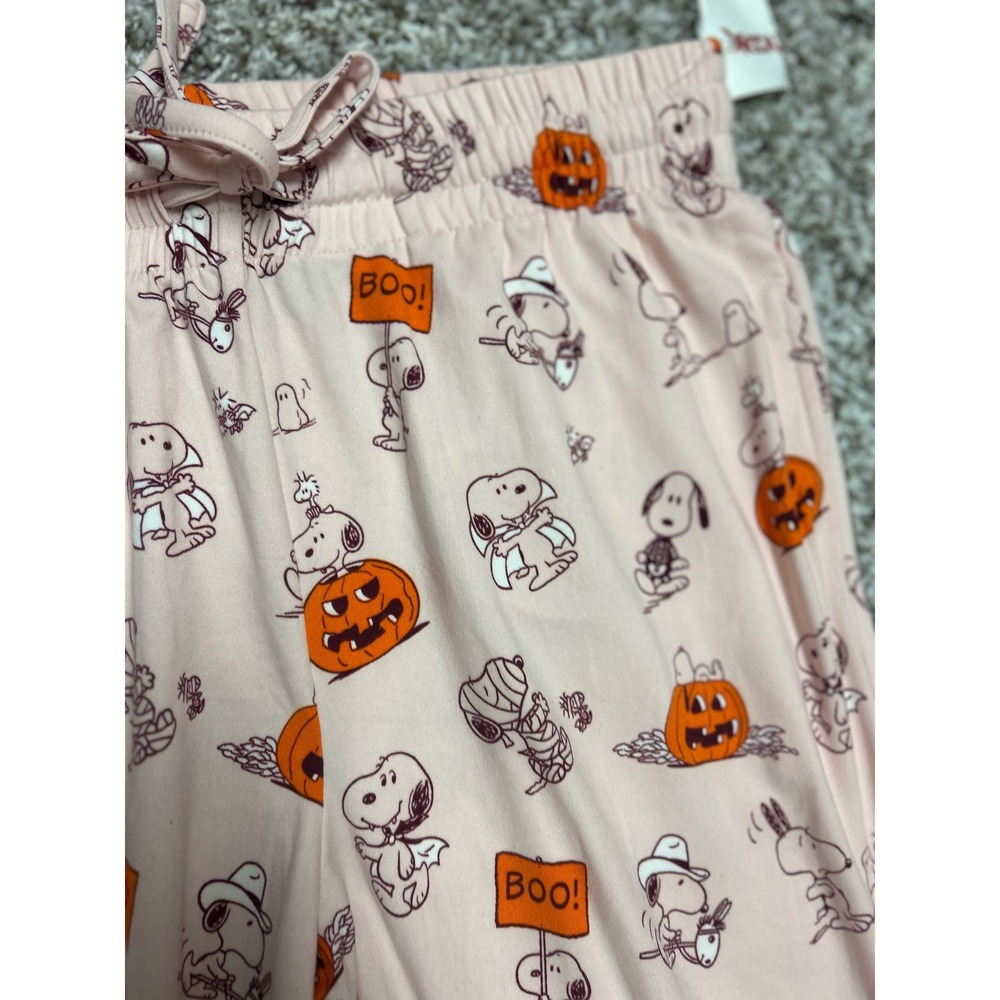 Peanuts Snoopy Halloween Pajama Pants Pink Pumpkin Woodstock M - Picture 3 of 5